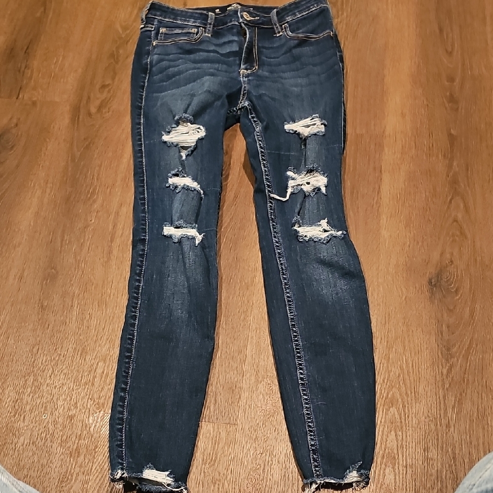 Hollister Distressed Skinny Jean Size 5 Regular 27 X 28 Stretch Frayed High Rise